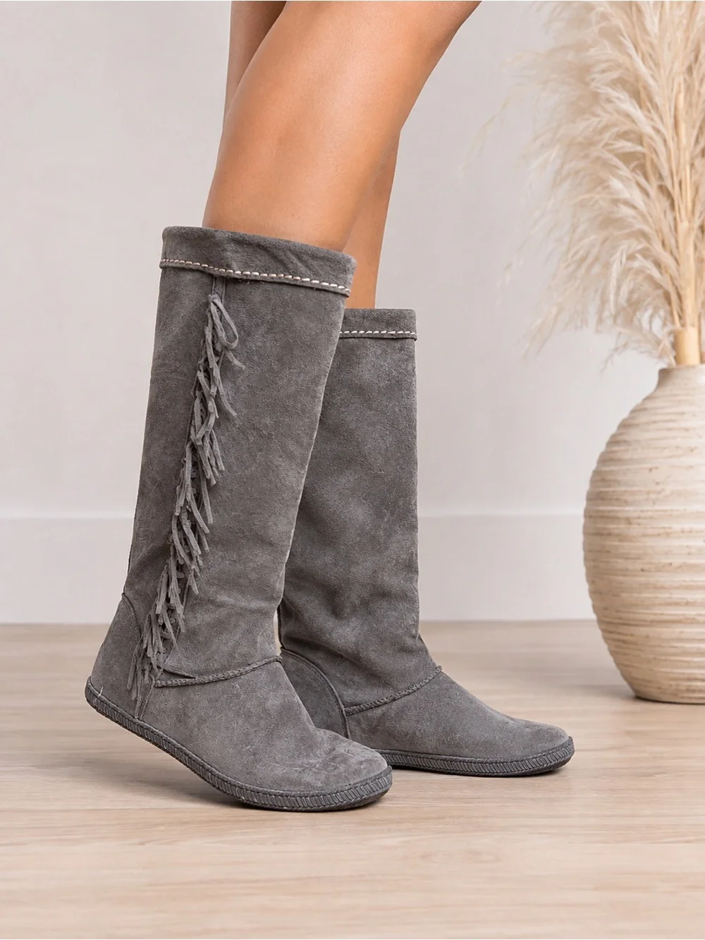 UGG Gray Suede Fringe Boots